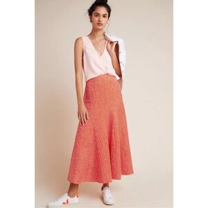 Anthropologie NWT Sz. 10 Moglea Dappled Maxi Skirt Coral Orange White NWT